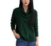 Elegant Retro Soft Triangle Neck Solid Color Sweater Top for Women, Cozy Long Sleeve Knit Pullover for Fall Winter (Green,XL)