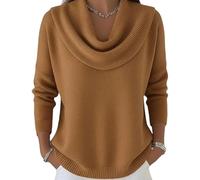 Elegant Retro Soft Triangle Neck Solid Color Sweater Top, Women’S Cozy Long Sleeve Knit Pullover Cowl, for Autumn Winter (Brown,3XL)