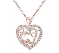 Elegant Rose Gold Color Double Heart Cross Necklace Cubic Zirconia Wedding Party Jewelry Best Gifts for Valentine,Size:45cm,Colour:02silver (Color : 01rose Gold, Size : 45cm)