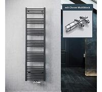 ELEGANT Scaldasalviette da bagno, colore antracite, 1800 x 500 mm, con termostato multiblocco cromato