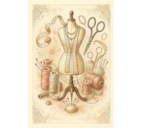 Elegant Seamstress Still Life - A Vintage Sewing Notebook for Creative Minds: A charming vintage-style notebook featuring a dressmaker’s mannequin, ... down patterns, ideas, and inspiration.