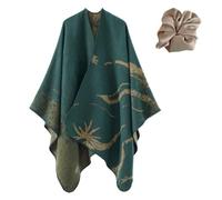 Elegant Shawl Wrap for Women, Printed Blanket Open Front Cardigan Sweater Coat Poncho Cape Fall Winter (Green)