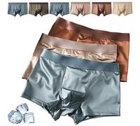 Elegant Silk Men's Ice Silk Underwear Men's Boxer Briefs, Seamless Comfortable Soft Satin Breathable Underwear (3PCS-B,L)