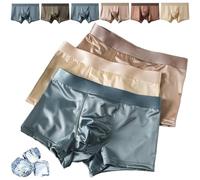 Elegant Silk Men's Ice Silk Underwear Men's Boxer Briefs, Seamless Comfortable Soft Satin Breathable Underwear (3PCS-A,L)