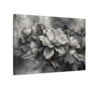 Elegant Silver Bloom Canvas Print - Living Room, Above Couch, Grayscale With Gold 30×20 inch (75×50 cm) - Horizontal / 1.25 inch (3 cm)