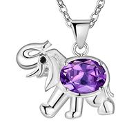Elegant Silver Plated Necklace Zirconia Animal Elephant Shaped,Colour:White Zirconia (Color : Purple Zirconia)