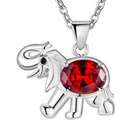 Elegant Silver Plated Necklace Zirconia Animal Elephant Shaped,Colour:White Zirconia (Color : Red Zirconia)