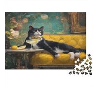 Elegant Tuxedo Cat. Cocktail Glass Puzzle 1000Pcs Decorazione Per La Casa. Rilassamento E Intelligence Per Adulti E Bambini Da 14 Anni 1000pcs (75x50cm)