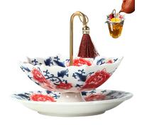 Elegant Umbrella Shape Ceramic Tea Strainer - Chinese Blue & White Porcelain Loose Leaf Filter with Rotating Desig.n, Heat-Resist Tea Infuser for Coffee/Brewing。 (Red)