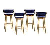 Elegant Velvet Round Bar Stool with Woven Backrest Swivel Pub Chair for Kitchen & Home Bar Set of 1/2/3/4 Comfortable Footrest Stylish Black Design