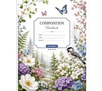 Elegant White Forest Composition Notebook: Wide Ruled Lined Notebook with Birds, Butterflies & Floral Forest Design for School, College, Work and Everyday Writing