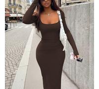 Elegante abito a maniche lunghe aderente - in tessuto a costine, design collo tondo, vestibilità slim, facile da abbinare per un look alla moda. Suggerimento: per un effetto più aderente, si consiglia