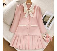 Elegante abito a maniche lunghe con colletto plissettato, adatto per ragazze pre-adolescenti. Adatto per la scuola, gli spostamenti, le uscite, le feste, lo shopping. Può essere abbinato a giacca, cap