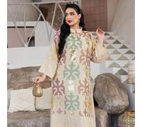 Elegante abito abaya ricamato e decorato con perline, scollo a V, design di lusso, adatto per la Festa Nazionale Saudita, ultima collezione primavera 2025 L,M,XL,XXLFlorealeTessuto intrecciato