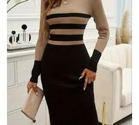 Elegante abito casual da donna per e inverno, caratterizzato da un elegante , maniche lunghe e una silhouette aderente con color-block