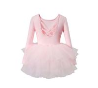Elegante abito da ballo per ragazze con design a maniche lunghe, gonna tutu per danza e spettacoli sul palcoscenico come costume da balletto professionale, Rosa chiaro., 3-4 Anni