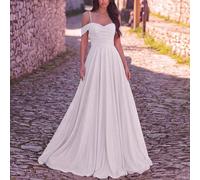 Elegante abito da damigella con spalle scoperte, design con spalline regolabili, ampio e fluido, adatto per occasioni formali come matrimoni, gala e feste del Festival di Cannes, colore bianco primave