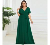 Elegante abito da damigella d'onore verde oliva con scollo a V, maniche arricciate e arricciate, design con cintura in vita, adatto per la madre della sposa, abito da cerimonia per matrimonio primaver