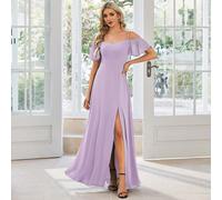 Elegante abito da damigella in chiffon lavanda con spalle scoperte, adatto per matrimonio e cerimonia di laurea, abito da ospite per matrimonio primavera/estate e autunno L,M,S,XL,XXL,XXXLColore unico