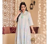 Elegante abito da donna arabo con ricami colorati e stampe, JALABIA con frange, scollo a V, lungo abito bianco fresco, ultimo design per la veste della Festa Nazionale Saudita 2025 L,M,XL,XXLPianteTes