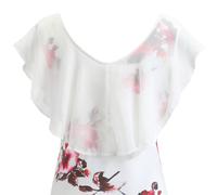 Elegante abito da donna bianco con volant floreali e servizio aderente XXL