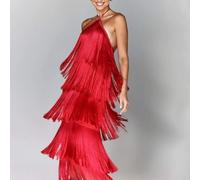 Elegante abito da donna con scollo all'americana con design senza schienale e orlo alla moda per feste (S rosso)