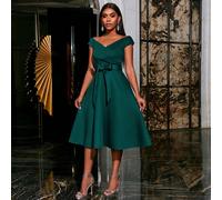 Elegante abito da festa con spalle scoperte, monocolore, con cintura - Abito da sera snellente per donne come ospite di matrimonio, abito da cocktail primaverile L,M,S,XL,XSColore unicoTessuto in magl