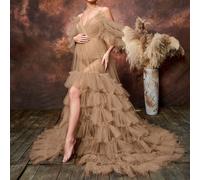 Elegante abito da maternità con spalle scoperte e gonna in tulle a balze, adatto per baby shower e occasioni formali | Abiti da ospite di matrimonio, abbigliamento da gala L,M,S,XL,XXLTessuto in tulle