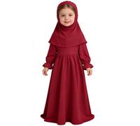 Elegante abito da preghiera a maniche lunghe con sciarpa e hijab per ragazze musulmane, per bambine e bambini. (a-Red, 2-3 Years)