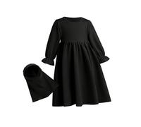 Elegante abito da preghiera a maniche lunghe con sciarpa e hijab per ragazze musulmane, per bambine e bambini. (a-Black, 4-5 Years)