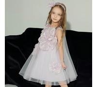 Elegante abito da principessa in tulle 3D con motivi floreali per ragazze, adatto come regalo di compleanno, per feste, damigella d'onore, matrimoni, spettacoli scolastici, celebrazioni festive 6Y,7Y,