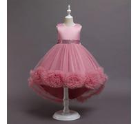 Elegante abito da principessa per ragazze con decorazione floreale 3D e gonna a balze in tessuto a rete, perfetto per damigelle, hostess, feste di compleanno e celebrazioni 6Y,7Y,4Y,5YBlocchi di color