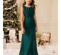 Elegante abito da ragazza per la laurea, il matrimonio, il ballo, abito midi smanicato in chiffon verde smeraldo, per feste di Natale e occasioni formali per ragazze pre-adolescenti; Abito da principe