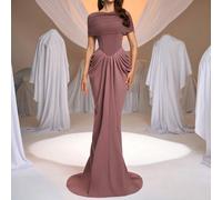 Elegante abito da sera con coda di sirena asimmetrica, in tessuto elastico lurex rosa e oro/argento, con spalla asimmetrica, adatto per tutte le occasioni formali, matrimoni, feste formali L,M,S,XSCol