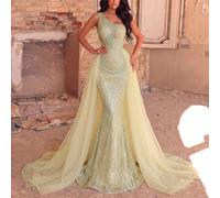 Elegante abito da sera con una spalla e perline - Modella la silhouette per cene di gala, servizi fotografici, red carpet e ritratti formali, festa di matrimonio autunnale L,M,S,XL,XSColore unicoPaill