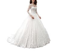 Elegante abito da sera da donna, a maniche lunghe, in pizzo, abito da sposa, abito da sera lungo