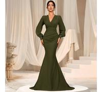 Elegante abito da sera da donna con scollo a V incrociato, maniche a lanterna lunghe, gonna a sirena con vestibilità aderente e comoda, design sofisticato e senza tempo, perfetto per red carpet, gala,