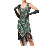 Elegante abito da sera da donna, con spalline scoperte, effetto avvolgente, per occasioni festive, verde, M