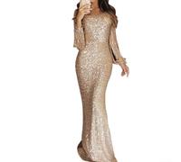 Elegante abito da sera da donna Shinny Wrap con vestibilità comoda e maniche lunghe (2XL)