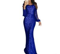 Elegante abito da sera da donna Shinny Wrap con vestibilità comoda e maniche lunghe (2XL blu)