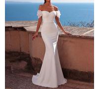 Elegante abito da sera lungo con spalle scoperte per donna, silhouette a sirena aderente e comodo, adatto per red carpet, gala, matrimonio, feste di lusso come ricevimenti di nozze, balli in maschera,