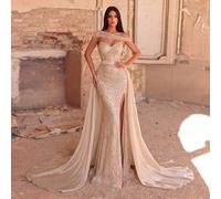 Elegante abito da sera lungo da donna, impreziosito con paillettes, scollo asimmetrico, design alla moda con spacco sulla coscia, adatto per feste, matrimoni e autunno L,M,S,XLPiantePaillettes