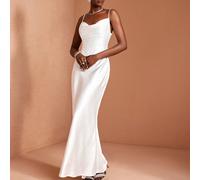 Elegante abito da sera lungo in raso bianco con spalline a spaghetti, scollo drappeggiato, senza maniche, stile sirena, adatto per matrimoni e feste SHEIN X JIAN LASALA SHEIN X potenzia la creatività