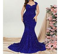 Elegante abito da sera lungo per donne formose - scollo a cuore, maniche corte e silhouette a sirena aderente, decorazioni in paillettes scintillanti, che esaltano il fascino seducente. Perfetto per g