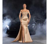 Elegante abito da sera monospalla, design con spacco alto, drappeggio laterale fluente - Abito da cerimonia in lussuoso raso, adatto per eventi sul red carpet, gala formali, cerimonie di premiazione,