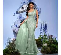 Elegante abito da sera rosa con scollo a cuore, una spalla, fiocco sulla schiena, decorato con perline, adatto per cene, feste, cocktail festa (molto decorato) L,M,S,XL,XS,XXLTessuto intrecciato