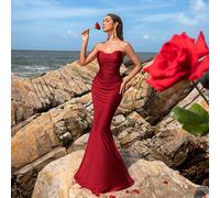 Elegante abito da sera senza spalline con scollo a cuore, busto plissettato e coda a sirena - abito formale primavera estate per gala, feste serali e festa L,M,S,XL,XSTessuto in maglia