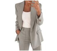 Elegante abito da sposa casual tinta unita 2 pezzi da donna giacca con bottoni e pantaloni elasticizzati in vita set da donna per lavoro d'affari ufficio formale primavera estate, Grigio, 3XL