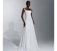 Elegante abito da sposa da donna stile romantico del sud della Francia, scollo a U profondo, steccato interno, modellante, aderente, orlo a trapezio piccolo, abito da sera, abito formale, abito lungo,