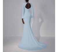 Elegante abito da sposa monospalla bianco con maniche a campana, collo a equipaggio, bustier, schiena scoperta, decorato con bottoni gioiello, con taglio sirena, per la sposa L,M,S,XL,XS,XXL,XXS,XXXL,